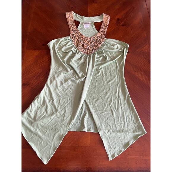 Vintage Fredericks of Hollywood Green/Gold Sequin Knit Top Blouse Size Small - Picture 6 of 8